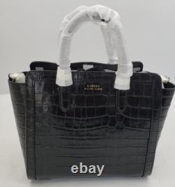 LAUREN Ralph Lauren Crocodile Embossed Leather Medium Tote Bag Black NEW