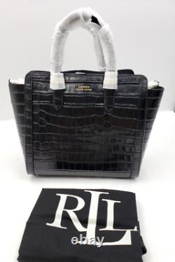 LAUREN Ralph Lauren Crocodile Embossed Leather Medium Tote Bag Black NEW