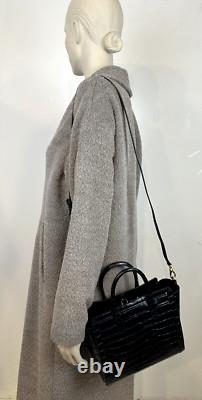 LAUREN Ralph Lauren Crocodile Embossed Leather Medium Tote Bag Black NEW