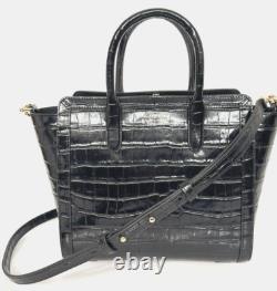 LAUREN Ralph Lauren Crocodile Embossed Leather Medium Tote Bag Black NEW