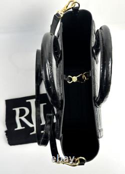 LAUREN Ralph Lauren Crocodile Embossed Leather Medium Tote Bag Black NEW