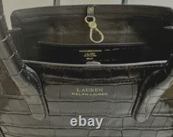 LAUREN Ralph Lauren Crocodile Embossed Leather Medium Tote Bag Black NEW