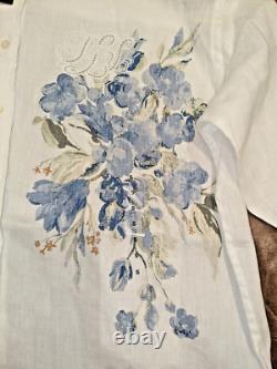 Lauren Ralph Lauren 100% Linen Elbow Length Short Sleeve Shirt with Floral Designs