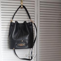 Lauren Ralph Lauren Black Leather Draw String Bag NWT