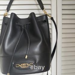 Lauren Ralph Lauren Black Leather Draw String Bag NWT