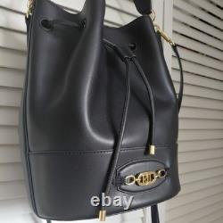 Lauren Ralph Lauren Black Leather Draw String Bag NWT