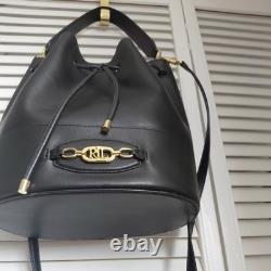 Lauren Ralph Lauren Black Leather Draw String Bag NWT