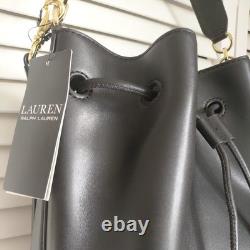 Lauren Ralph Lauren Black Leather Draw String Bag NWT