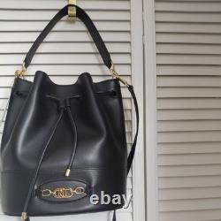 Lauren Ralph Lauren Black Leather Draw String Bag NWT