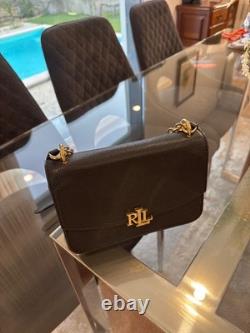 Lauren Ralph Lauren Black Pebbled Leather Crossbody Bag Gold Chain