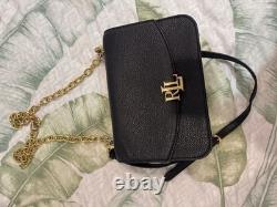 Lauren Ralph Lauren Black Pebbled Leather Crossbody Bag Gold Chain