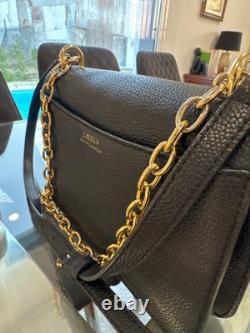 Lauren Ralph Lauren Black Pebbled Leather Crossbody Bag Gold Chain