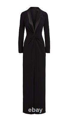 Lauren Ralph Lauren Crepe Long Sleeve Gown In Black Size 4 NWT $345