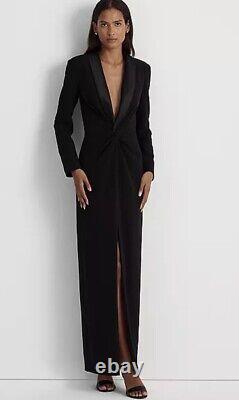 Lauren Ralph Lauren Crepe Long Sleeve Gown In Black Size 4 NWT $345