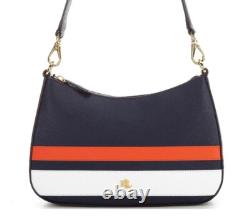 Lauren Ralph Lauren Crossbody Bag Purse Striped Leather Danni Blue Nautical NEW