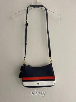 Lauren Ralph Lauren Crossbody Bag Purse Striped Leather Danni Blue Nautical NEW