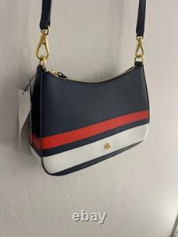 Lauren Ralph Lauren Crossbody Bag Purse Striped Leather Danni Blue Nautical NEW