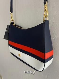 Lauren Ralph Lauren Crossbody Bag Purse Striped Leather Danni Blue Nautical NEW