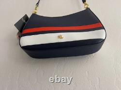 Lauren Ralph Lauren Crossbody Bag Purse Striped Leather Danni Blue Nautical NEW
