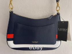 Lauren Ralph Lauren Crossbody Bag Purse Striped Leather Danni Blue Nautical NEW