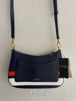 Lauren Ralph Lauren Crossbody Bag Purse Striped Leather Danni Blue Nautical NEW