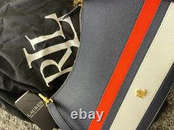 Lauren Ralph Lauren Crossbody Bag Purse Striped Leather Danni Blue Nautical NEW