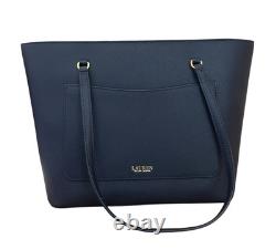 Lauren Ralph Lauren Crosshatch Leather Medium Sophisticated Karly Tote Navy $225