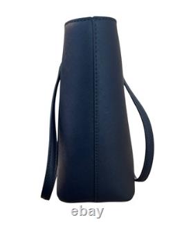 Lauren Ralph Lauren Crosshatch Leather Medium Sophisticated Karly Tote Navy $225