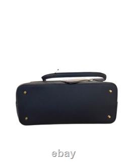 Lauren Ralph Lauren Crosshatch Leather Medium Sophisticated Karly Tote Navy $225