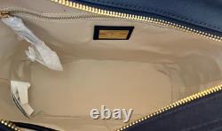 Lauren Ralph Lauren Crosshatch Leather Medium Sophisticated Karly Tote Navy $225