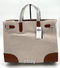 Lauren Ralph Lauren Devyn Canvas Large Vanilla/Tan Tote Bag NWT