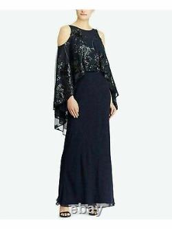 Lauren Ralph Lauren Embellished Overlay Cold-Shoulder Gown Size 4 (Orig $295.00)