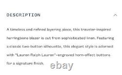 Lauren Ralph Lauren Herringbone Linen Blazer In Olive Fern Size 12 NWT $345