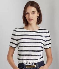 Lauren Ralph Lauren NWT Striped Sequined Short Sleeve Top $195