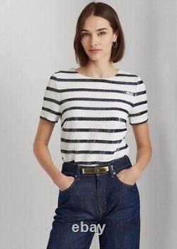 Lauren Ralph Lauren NWT Striped Sequined Short Sleeve Top $195