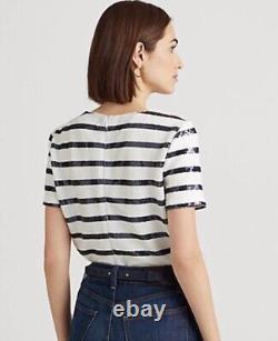 Lauren Ralph Lauren NWT Striped Sequined Short Sleeve Top $195