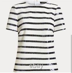 Lauren Ralph Lauren NWT Striped Sequined Short Sleeve Top $195