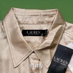 Lauren Ralph Lauren Satin Shirt Medium Beige Button Cuff Blouse NWT MSRP $125