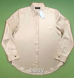 Lauren Ralph Lauren Satin Shirt Medium Beige Button Cuff Blouse NWT MSRP $125