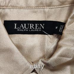 Lauren Ralph Lauren Satin Shirt Medium Beige Button Cuff Blouse NWT MSRP $125