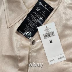 Lauren Ralph Lauren Satin Shirt Medium Beige Button Cuff Blouse NWT MSRP $125