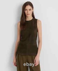 Lauren Ralph Lauren Sleeveless Goat Suede Blouse Women's 8 Dark Olive Back Zip