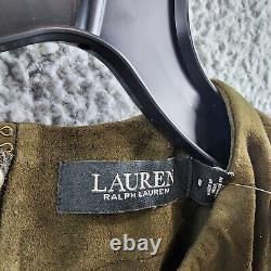 Lauren Ralph Lauren Sleeveless Goat Suede Blouse Women's 8 Dark Olive Back Zip