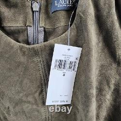 Lauren Ralph Lauren Sleeveless Goat Suede Blouse Women's 8 Dark Olive Back Zip