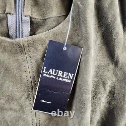 Lauren Ralph Lauren Sleeveless Goat Suede Blouse Women's 8 Dark Olive Back Zip