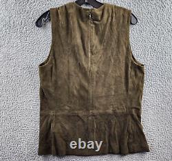 Lauren Ralph Lauren Sleeveless Goat Suede Blouse Women's 8 Dark Olive Back Zip