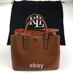 Lauren Ralph Lauren Smooth Leather Large Marcy Satchel Lauren Tan Orange New