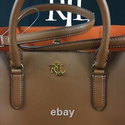 Lauren Ralph Lauren Smooth Leather Large Marcy Satchel Lauren Tan Orange New