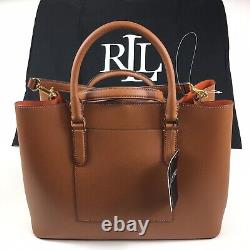 Lauren Ralph Lauren Smooth Leather Large Marcy Satchel Lauren Tan Orange New