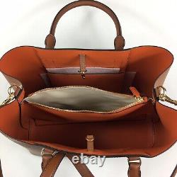 Lauren Ralph Lauren Smooth Leather Large Marcy Satchel Lauren Tan Orange New